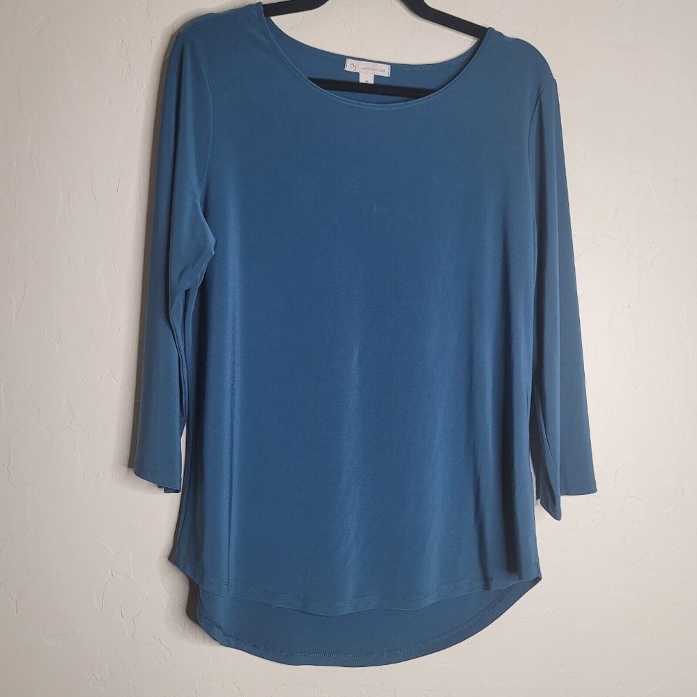 Dressbarn Women's M Blue Top Long Sleeves Round Hem Stretch